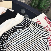 新款内搭洋气高领条纹加绒打底衫女秋冬季长袖秋衣恤女上衣服潮