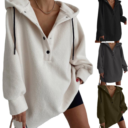 Cross-border European and American foreign trade women's clothing Amazon independent site long-sleeved loose casual hooded polar fleece sweatshirt top