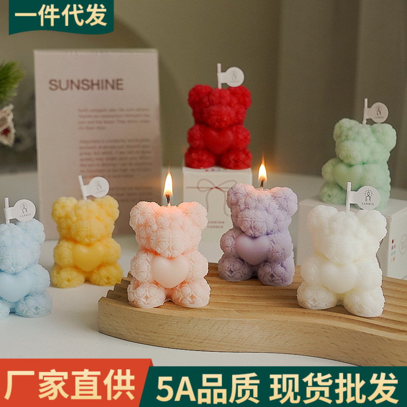 Vela de aromaterapia de oso rosa souvenirs Tanabata Regalos creativos Atmósfera Adornos para el hogar Vela de fragancia de oso