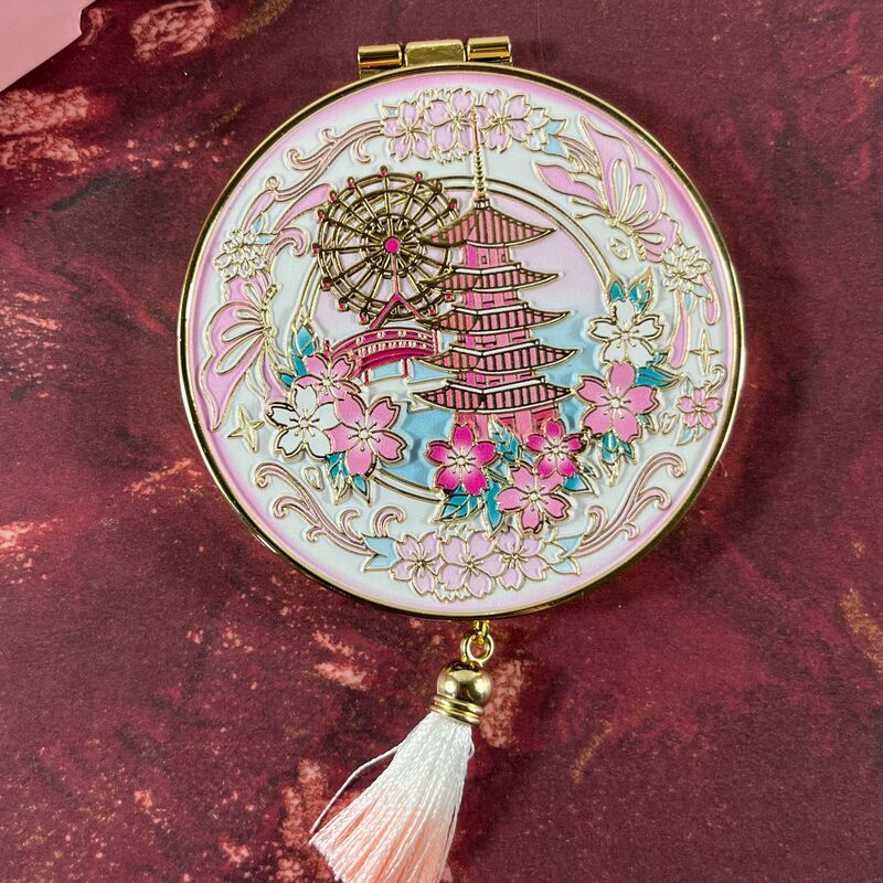 Wuhan Landmark Folding Mirror, Makeup Mirror, Popular Cherry Blossom Cultural and Creative Souvenir, Travel Wholesale Metal Pocket Mirror