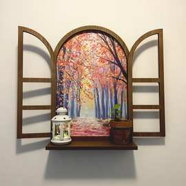 跨境可开票！墙面假窗户布景道具黑板挂壁置物架仿真窗框店面代发