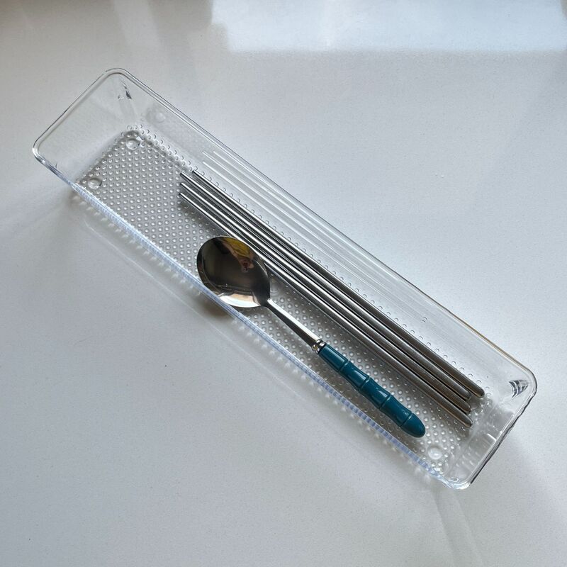 引き出し式透明収納ボックス シンプルな水玉模様の食器箸スプーン整理ボックス デスクトップ化粧品収納ボックス|undefined