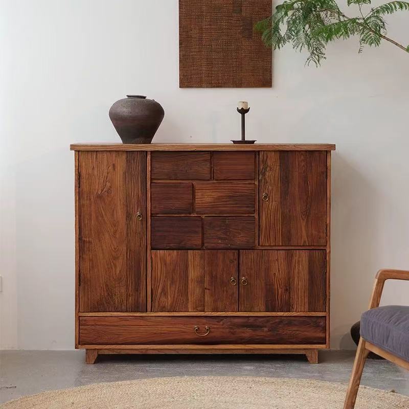 Wabi-Sabi Style Solid Wood Sideboard Retro Elm Chest of Drawers Antique Bed and Breakfast Club Decorative Storage Low Cabinet Entrance Cabinet