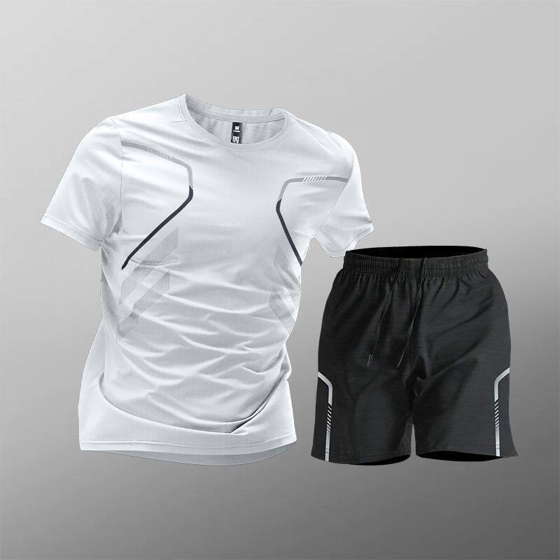Trajes deportivos para hombres hielo veloz ropa seca camiseta de fitness correr mangas cortas pantalones cortos trajes de entrenamiento fábrica transfronteriza al por mayor