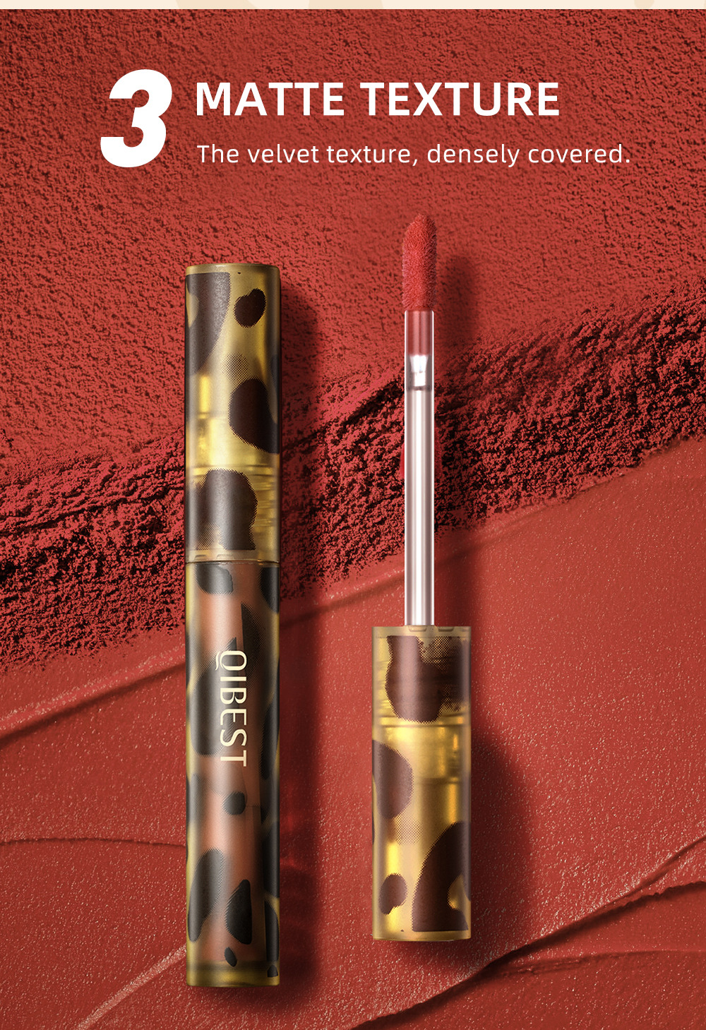 carina QIBEST Velvet Mist Luipaardpatroon Lip Glaze Gemakkelijk te kleuren, blijvende cup, niet-vervagende matte lippenstiftmake-up_voghion.com