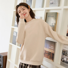 加厚加绒圆领卫衣女秋冬新款套头保暖女厚绒仿羊羔毛绒半高领卫衣