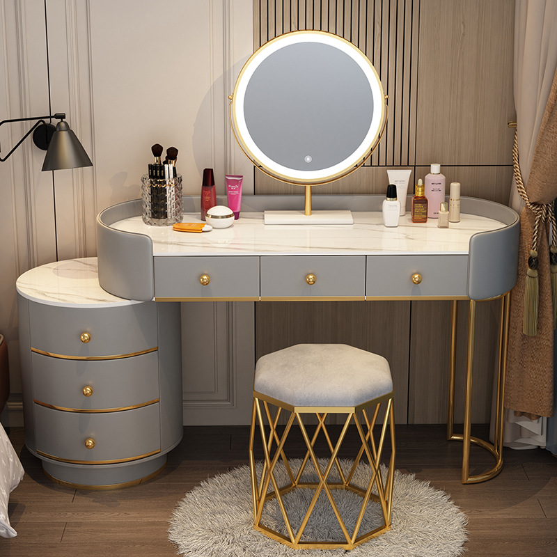 1.2m 그레이 테이블 + 원형 캐비닛 + 거울 + 새둥지 스툴 그레이 TLMS - 원형 스타일