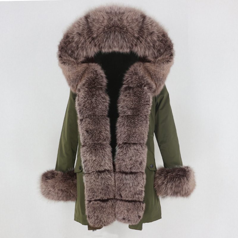 Women's Clothing Winter Parka For Women With Detachable Fox Fur Collar Lining Fashionable Warm Ladies Mid Length Coat_voghion.com