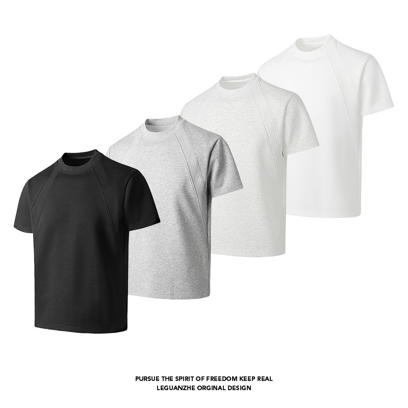 Cleanfit American-Style Heavy-Duty Deconstructed Short-Sleeve Men's Summer Boxy Fit T-Shirt with Air Layer Splicing in Gray
