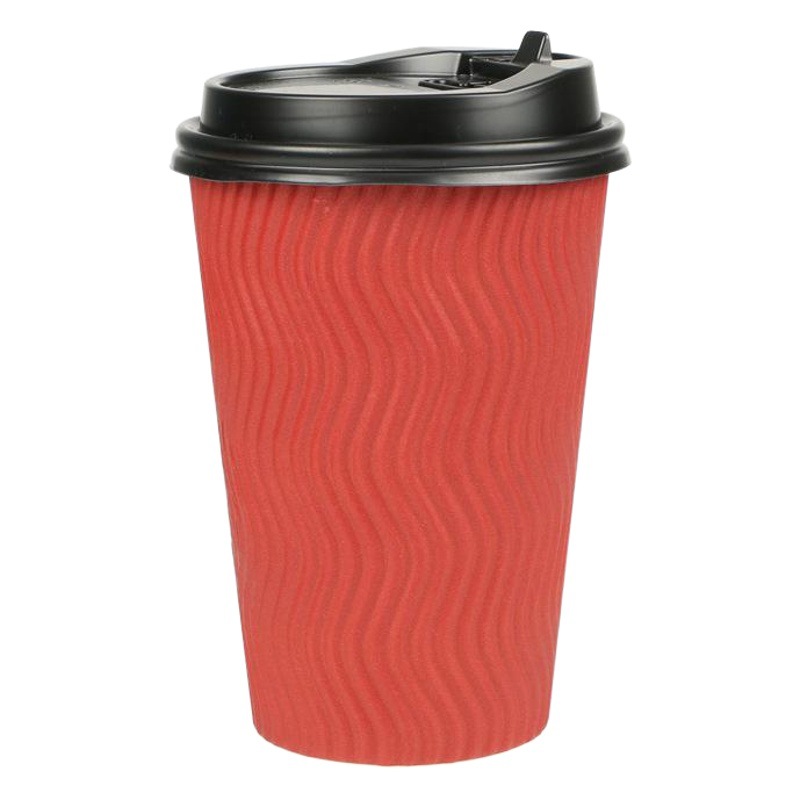Disposable Paper Cup Thickened Red S-grain Corrugated Paper Cup 8/12/16oz Hot Drink Cup Milk Tea Coffee Paper Cup with Lid