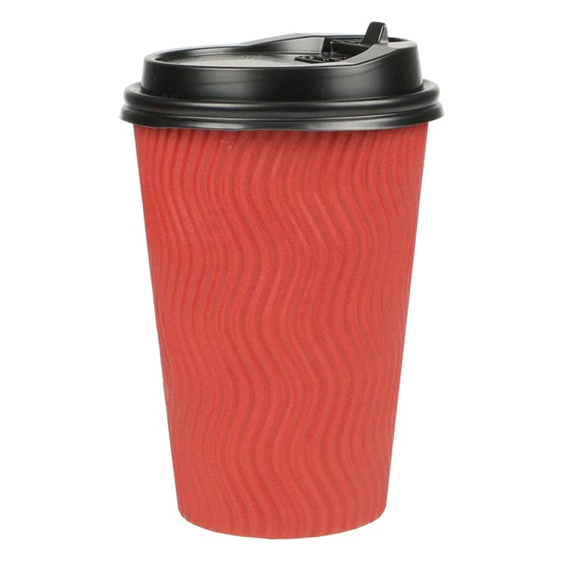 Одноразовый бумажный стаканчик Утолщенный красный S-зернистый гофрированный бумажный стаканчик 8/12/16 унций Чашка для горячих напитков Чай с молоком Бумажный стаканчик с крышкой