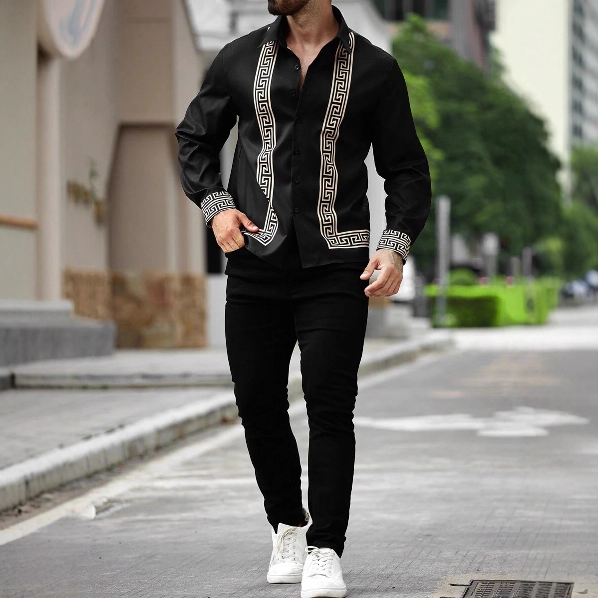 New Men's Long Pants with Long Sleeves, Elastic Waist, Straight-Leg, Solid Color, Simple, Comfortable, Breathable Outdoor Two-Piece Set