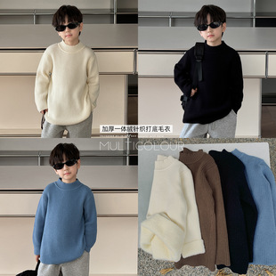 Children's Cool 2024 Children's Winter Huzhou Zhili Children's Clothing All-match Baby Knitted Sweater Solid Color Base Boy's Sweater Trendy