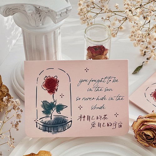 Rose Flower New Year Greeting Card Romantic Instagram Style Floral Goddess Day Birthday Wishes Message Handmade DIY Small Card
