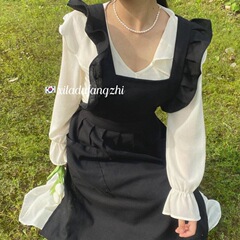 小さな新鮮で高級なエプロンフリルストラップクロス韓国風インカフェネイルサロンフラワー