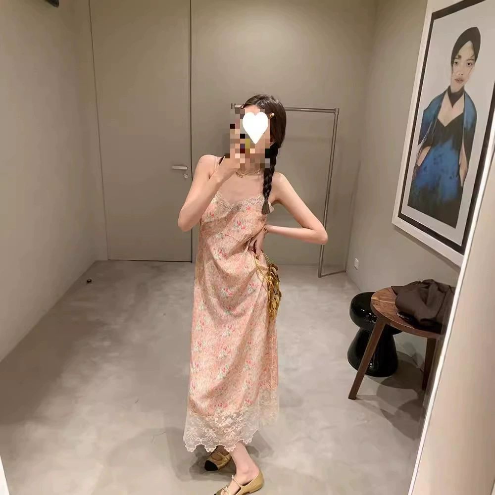 [Готовый запас] Zhang Zhang March Love Letter Fan Шелковое легкое платье на подтяжках с цветочным принтом