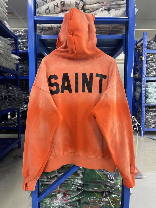SAINT 25ss字母印花重磅水洗做旧宽松休闲连帽卫衣男女潮|undefined