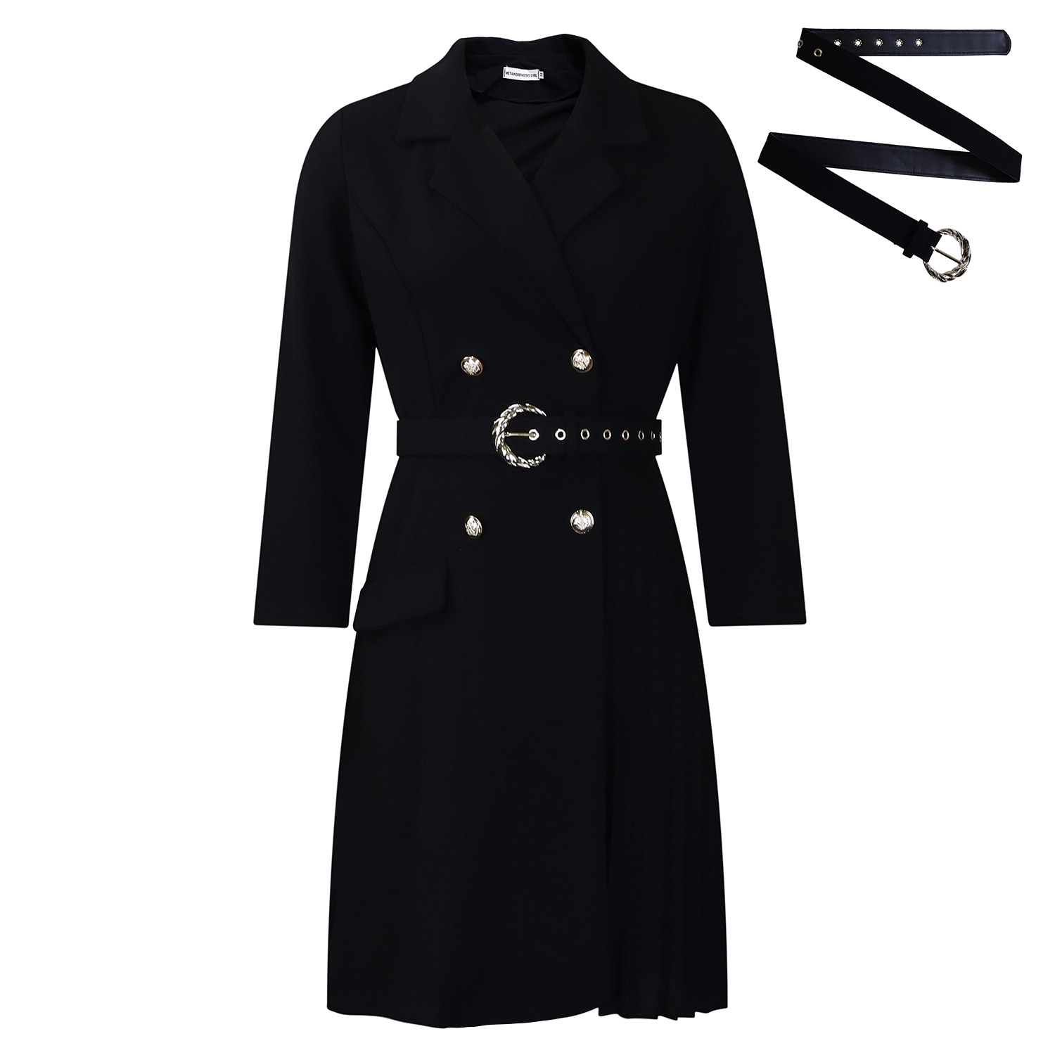 High Waisted Fashionable Midi Blazer Dress Pleated Design Tailored Fit Elegant Style Suitable for Office and Events