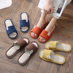 Cotton and linen slippers for women's summer home indoor floor non-slip four-season universal men's spring and autumn home linen slippers