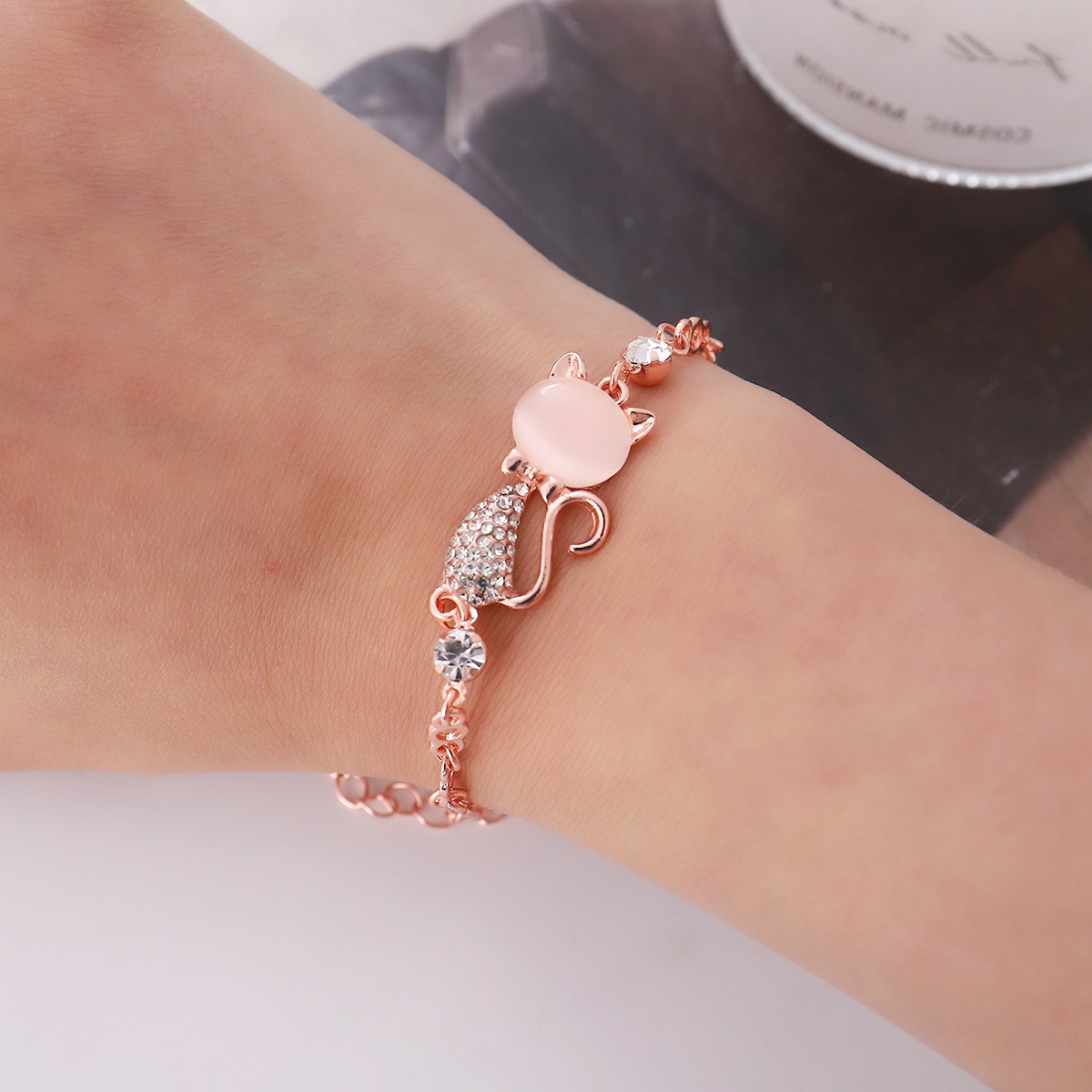 Nuevo estilo coreano pulsera creativa japonés y coreano moda deslumbrante ópalo gato Rosa oro pulsera mujer fábrica al por mayor