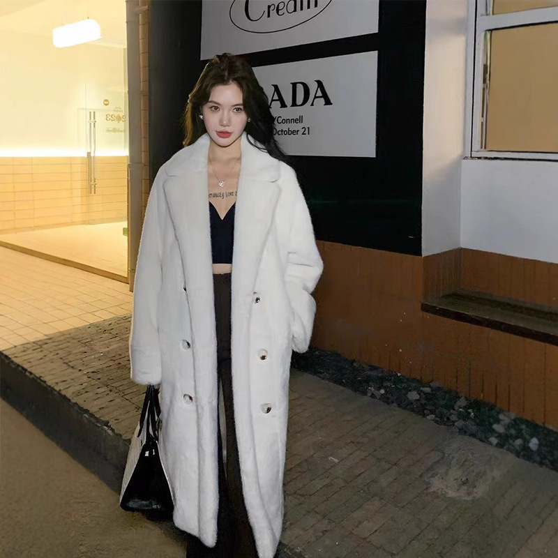 2025 Autumn and Winter Thickened Long Fur Coat Women's Suit Collar Imitation Mink Fur All-In-One Coat Fur Coat