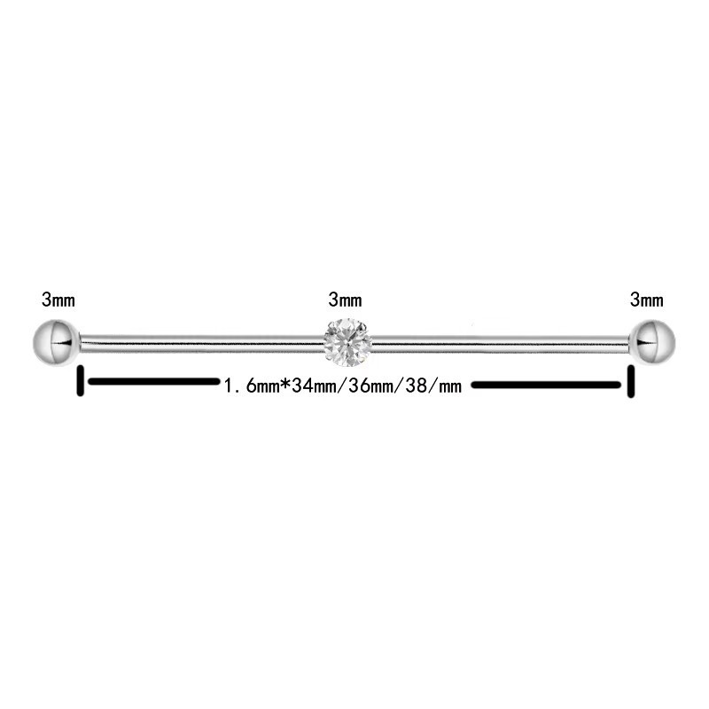 F136 Titanium Alloy Implant Grade Inner Spiral Tragus Ear Piercing Double-Ended Straight Rod with Zircon Ear Bridge Nail detail image 15