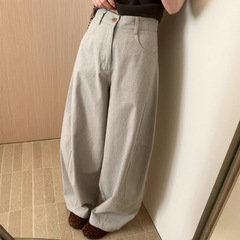 百搭新高腰纯色水洗棉休闲裤女2025年秋季新款百搭弯刀裤松弛长裤