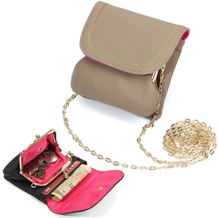 New Genuine Leather Chain Coin Purse for Women, Mini Small Bag, First Layer Cowhide, Large Capacity, Fashionable Coin Storage, Gold Bag