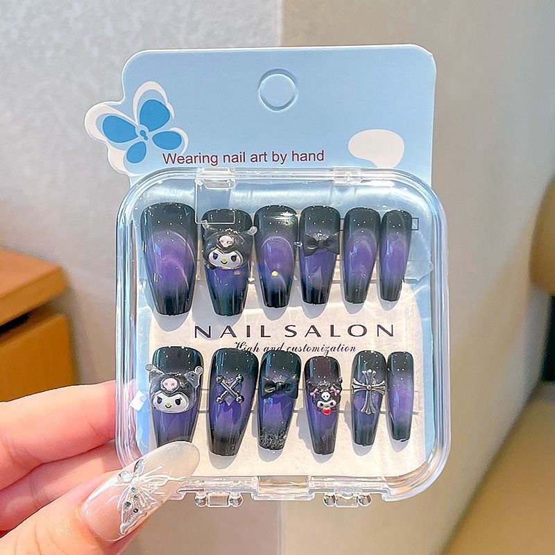 Niños que usan dibujos animados lindos 2025 nuevas niñas largas pegatinas de uñas blanquear niñas pegatinas de uñas para estudiantes de primaria