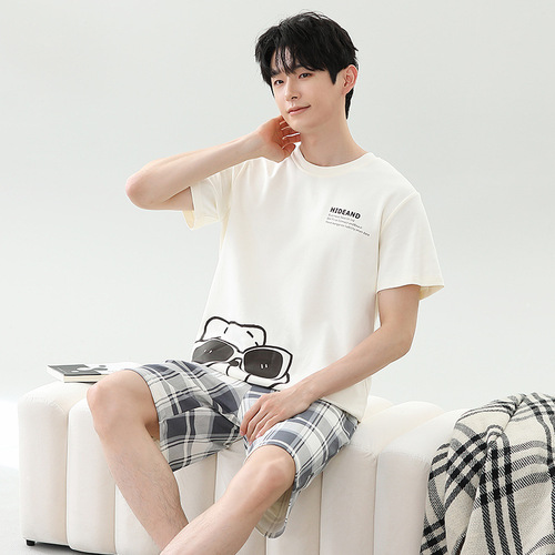 Korean Version Men's Summer Short Sleeve Shorts Leisure Home Set Thin Wearable for Outdoor Export