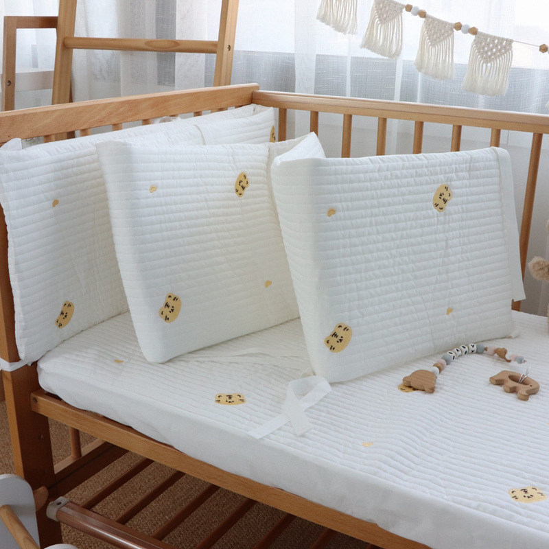 Circunferencia de la cama de la cuna Juego de cama de bebé recién nacido Algodón puro Bordado acolchado coreano Desmontable y lavable Circunferencia anticolisión recién nacido