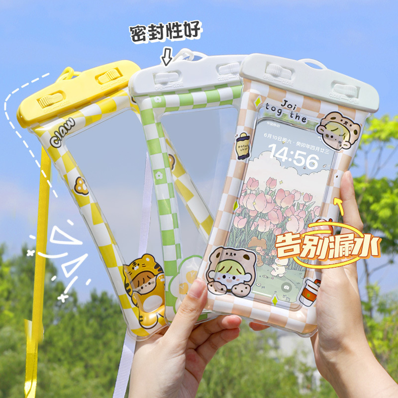 Touchscreen waterproof mobile phone case cartoon quicksand inflatable mobile phone waterproof bag airbag swimming diving sealed mobile phone case