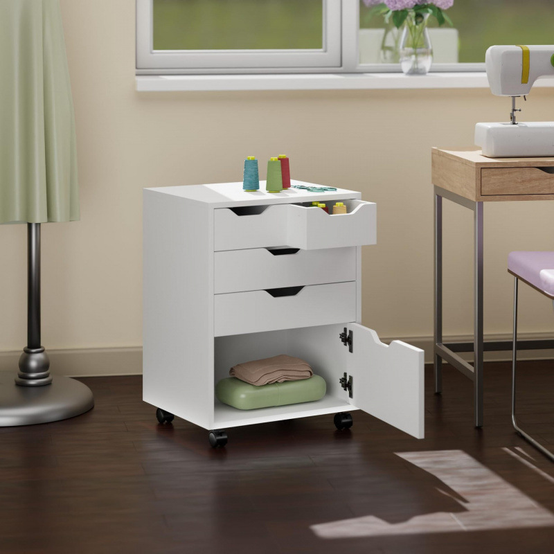 White three-drawer single-door mobile cabinet with wheels, multi-layer drawer storage cabinet for office desk, factory White three-drawer single-door mobile cabinet with wheels, multi-layer drawer storage cabinet for office desk, factory