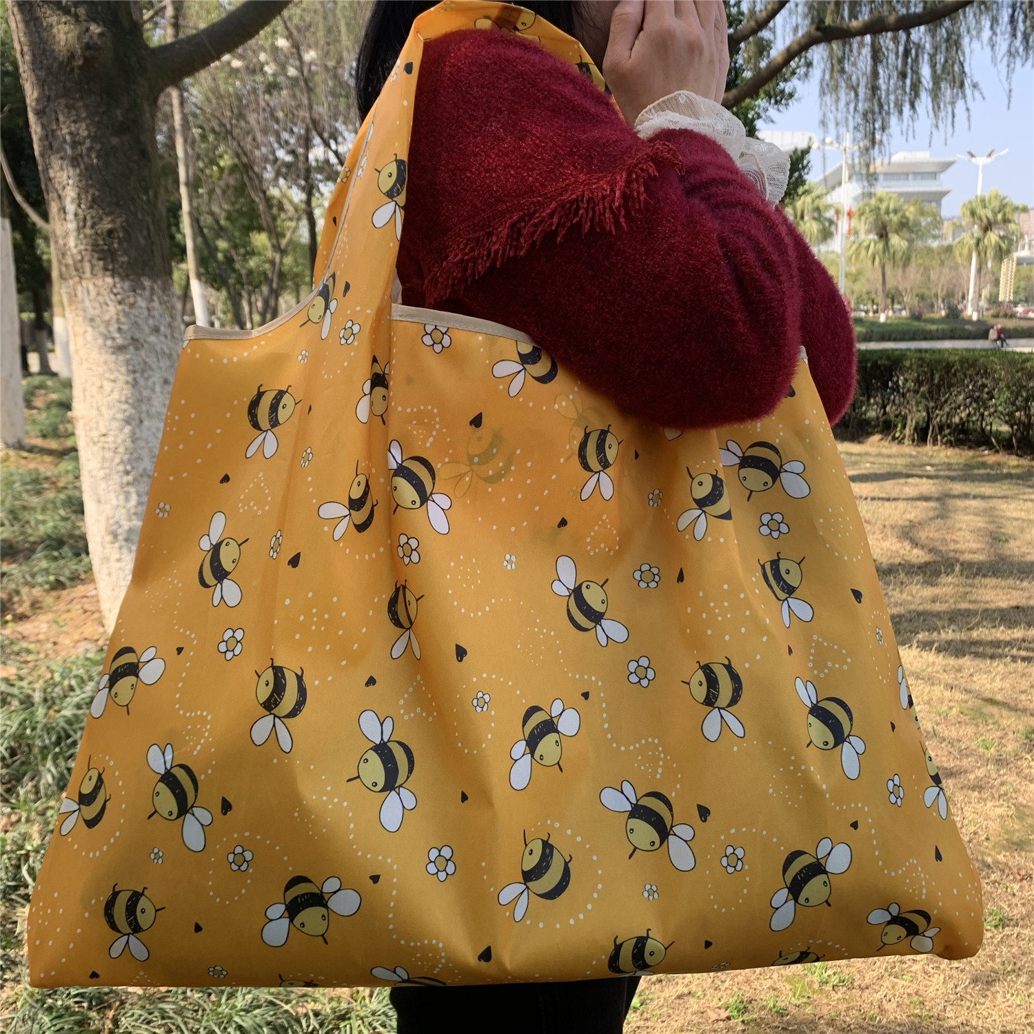 Bolsa de compras plegable de la protección del medio ambiente del paño de Oxford bolsa de almacenamiento portátil bolsa de supermercado grande bolsa de dibujos animados japonés