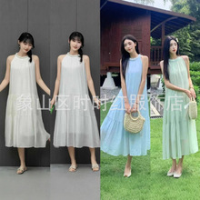 原版云南贵州扎染白胚裙民族风吊带中长连衣裙2025新款旅拍女装