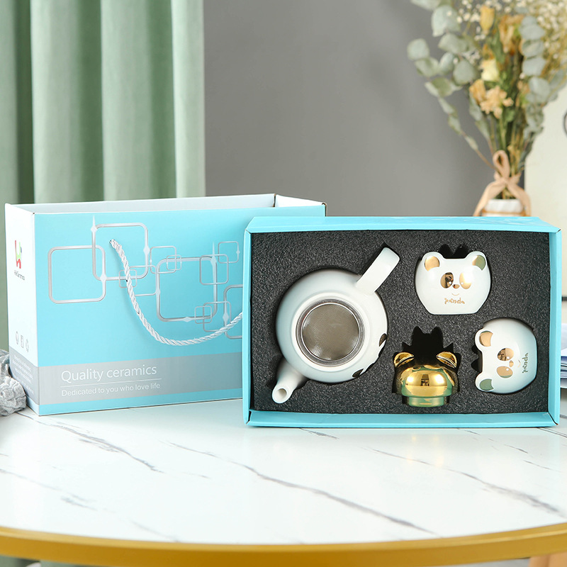 Lindo de dibujos animados Flor de cerámica juego de té imprimible logo Amazon dedicado Panda juego de té taza juego de regalo traje