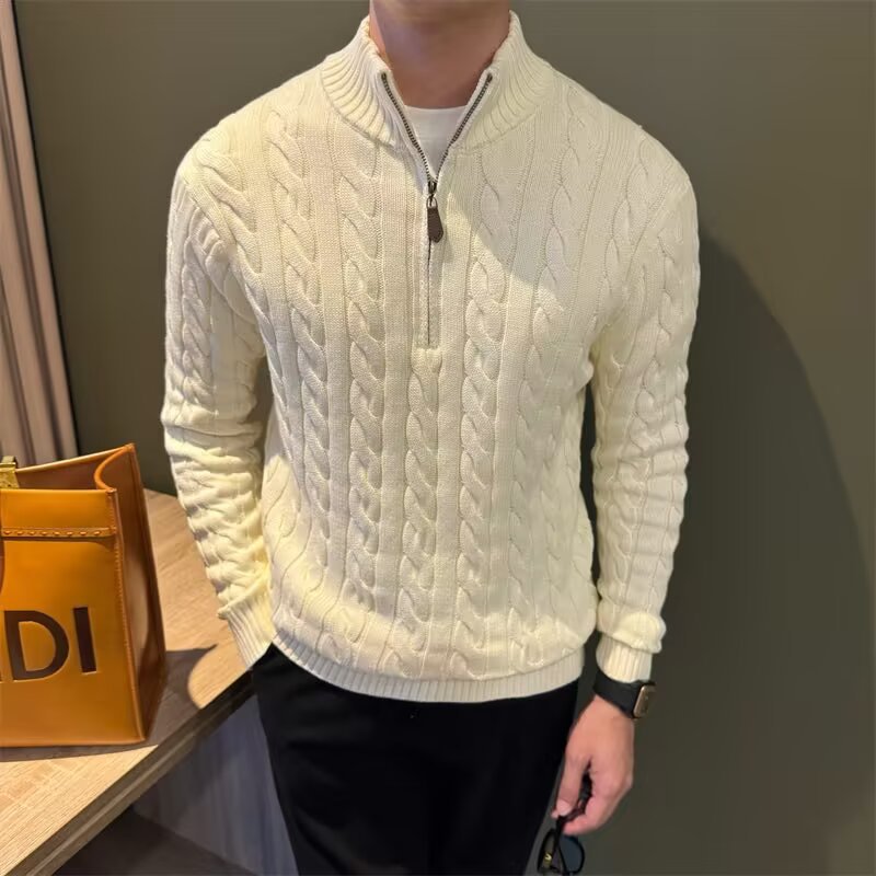 Suéter de Punto con Cuello Alto y Trensado para Hombre de Poliéster Transpirable para Ocio