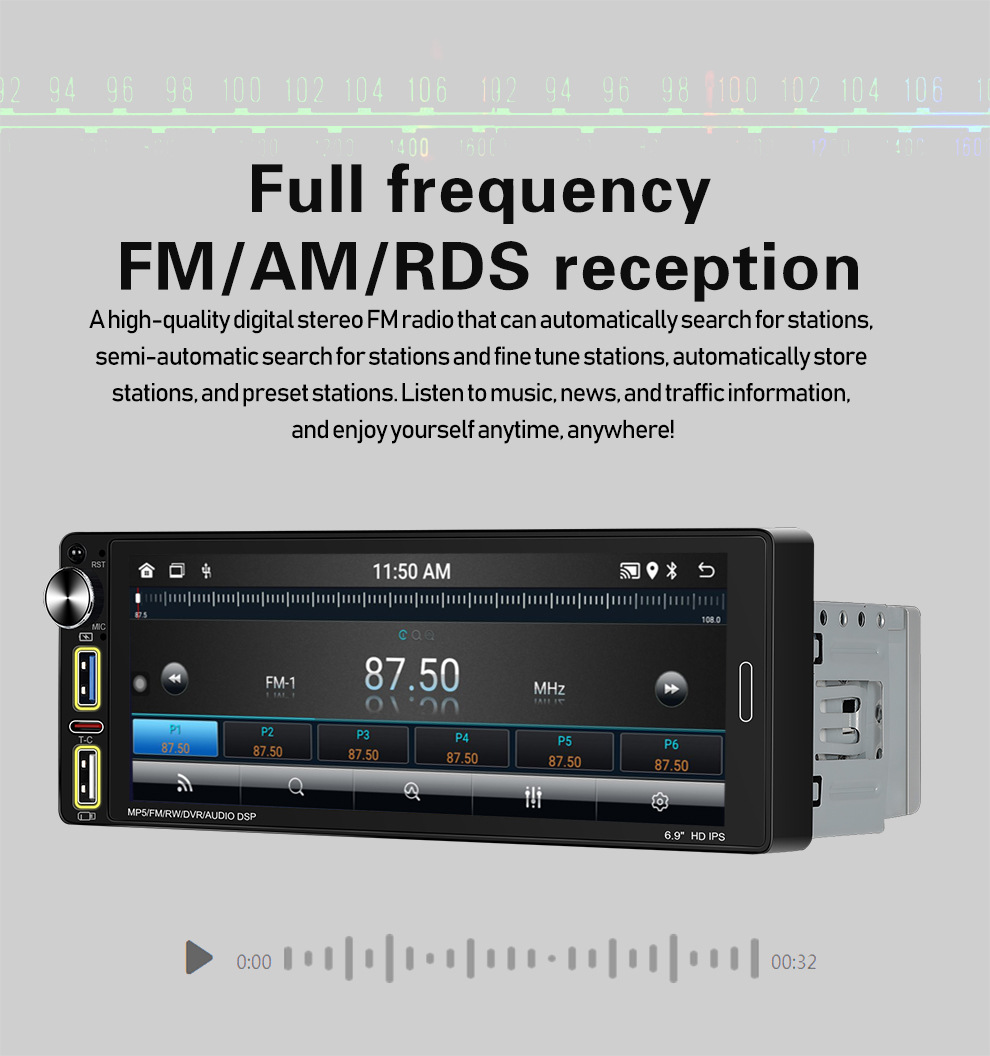 6.9 Inch 12V Single Spindle Wireless Apple Carplayfm Radio Car Bluetooth Mp5 Player 6290W