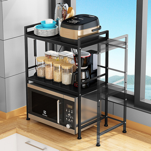Floor-standing multi-layer kitchen microwave storage rack retractable countertop multi-layer kitchen seasoning bottle oven storage rack