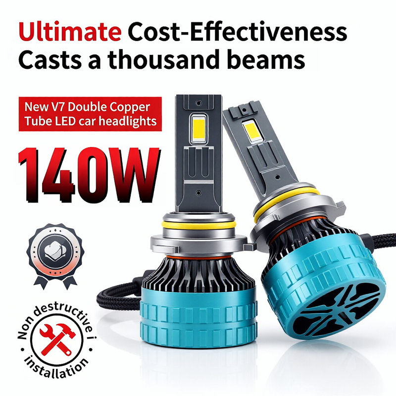 Cross-Border Dual Copper Tube V7 Car Led Headlights Modified Super Bright Front Headlight Bulbs H4 High and Low Beam H7 H11 Car Headlight Bulbs Cross-Border Dual Copper Tube V7 Car Led Headlights Modified Super Bright Front Headlight Bulbs H4 High and Low Beam H7 H11 Car Headlight Bulbs