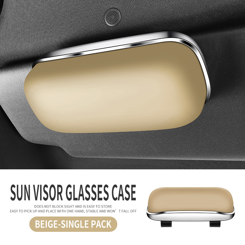 Car Glasses Case, Universal Car Glasses Clip/Bill Clip - beige