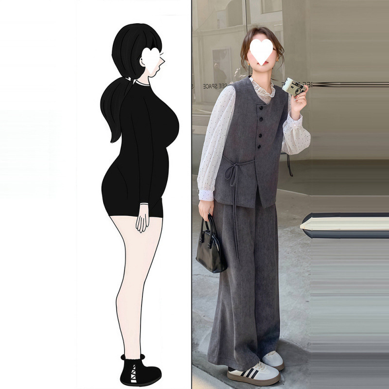 入春搭配一整套大码胖马甲叠穿上衣阔腿裤子韩系减龄复古套装女|undefined