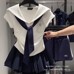 韩系学院风时尚撞色海军领短袖T恤女2025夏季新款修身显瘦上衣ins