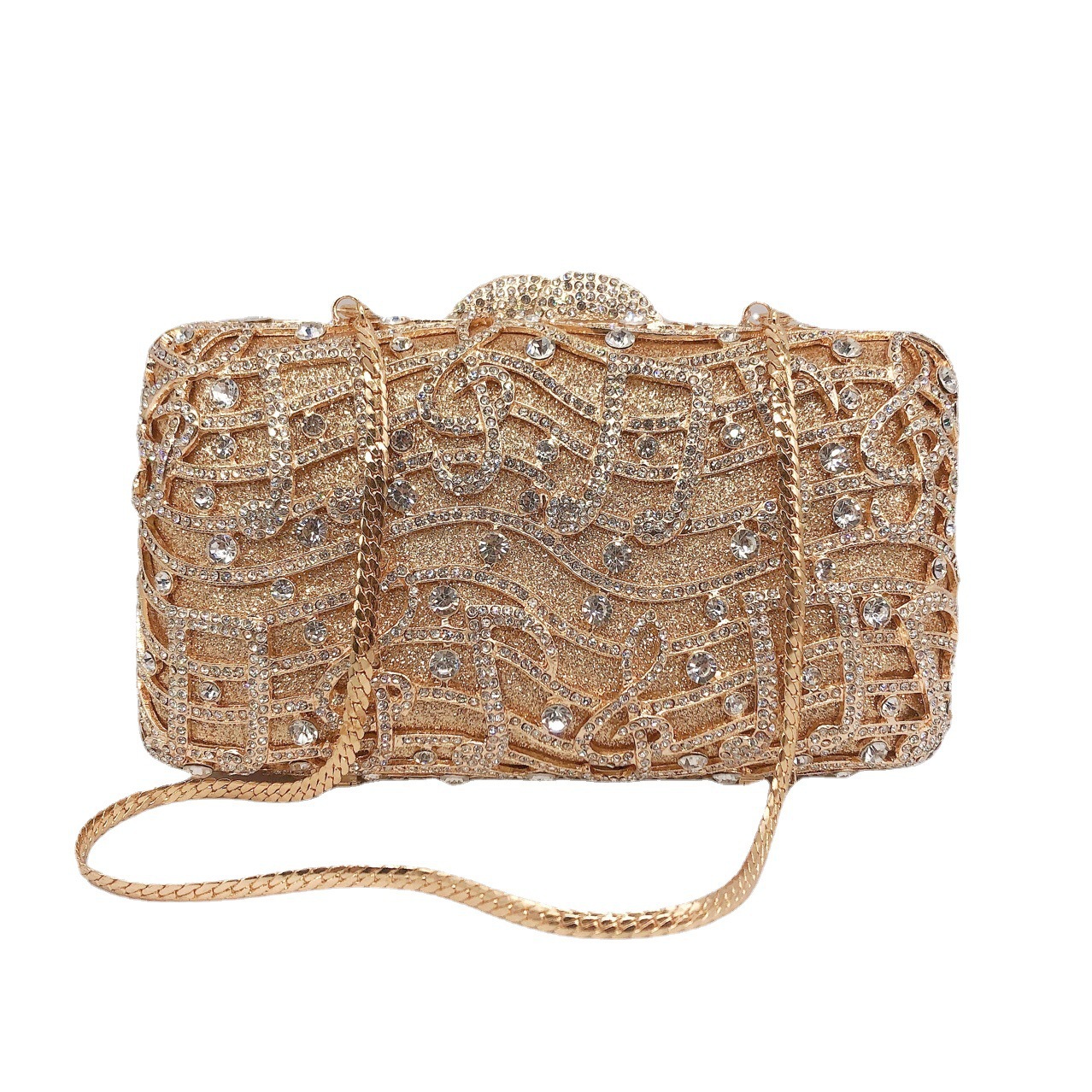 Bolsa de cena de diamantes de notas Bolsa de mano de diamantes transfronterizas Bolsa de vestido Cheongsam bolsa de mujer bolsa de caja dura hueca
