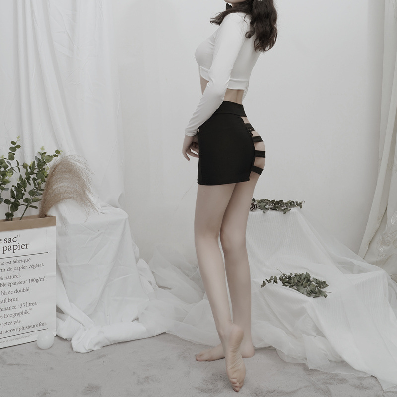 Lencería sexy Secretario traje uniforme tentación seda de la leche Falda corta coqueta rayas en el pecho fugas entrega directa fábrica