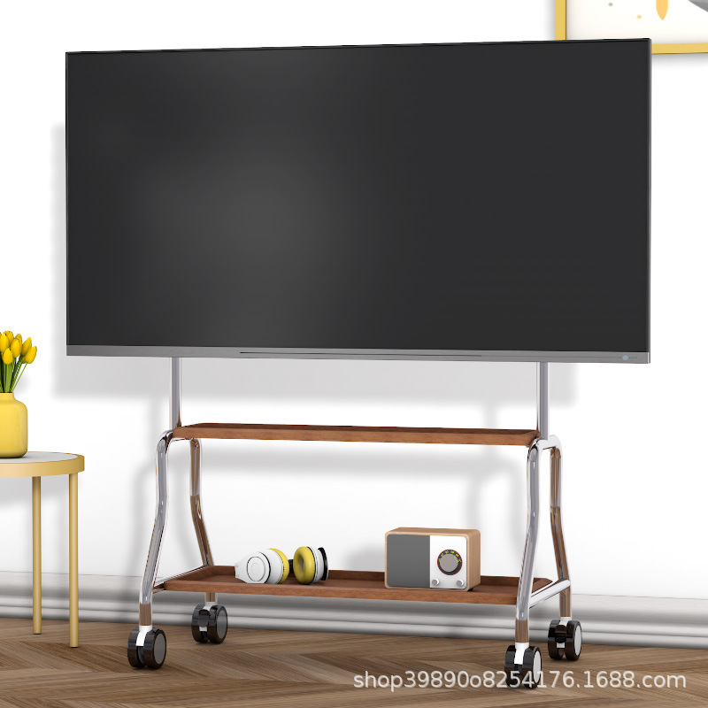 ステンレス製テレビモバイルスタンドフロアスタンド車輪付き回転カート 32-75.1inch ボディ吊り棚|undefined