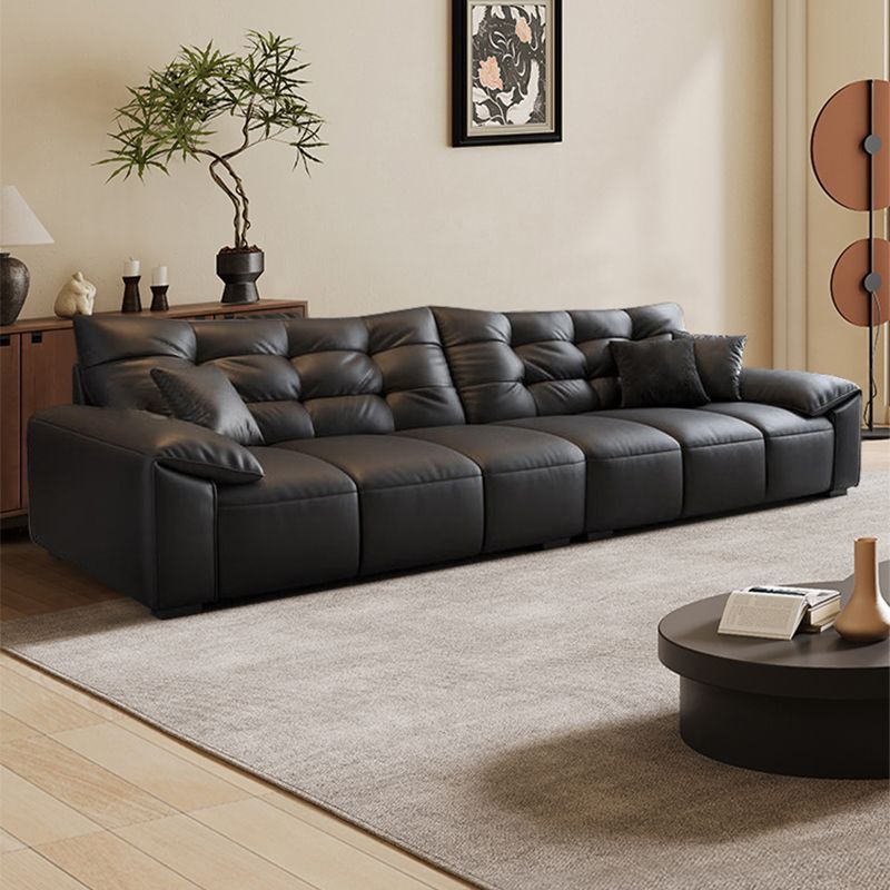 Italian Minimalist Black Bear Eco-Leather Sofa for Home Living Room, Small Apartment Sofa, Straight-Row Sofa