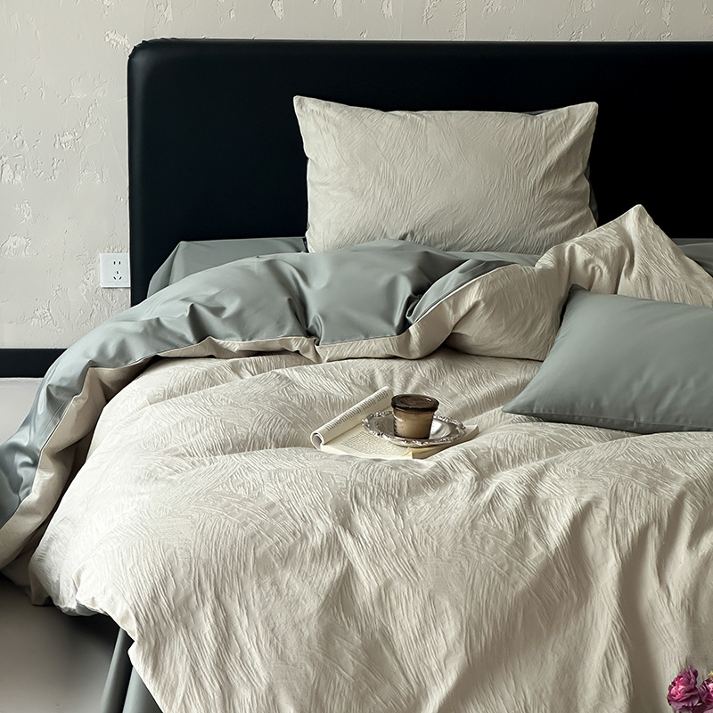 100% Cotton Four-Piece Set, Light Luxury Satin Long-Staple Cotton Pure Cotton Bedding, Jacquard Duvet Cover, Bed Sheet, Fitted Sheet, Bedding Set 4