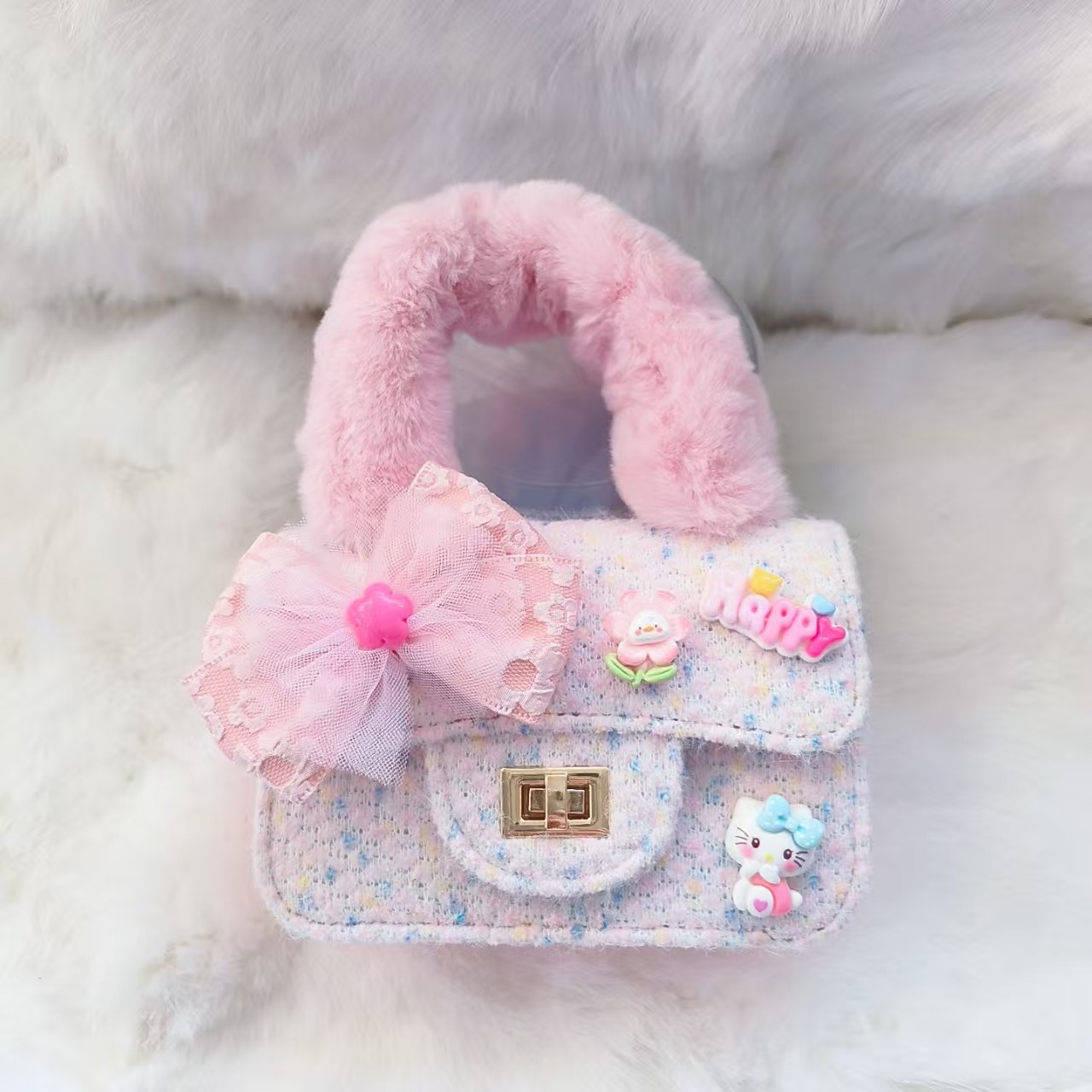 Bolso de peluche, bolso de arco, bolso de princesa, bolso de hombro, bolso de Año Nuevo para chicas, bolso pequeño