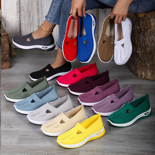 Women's Casual Shoes Cross-Border Teme Dropshipping Women's Shoes Fly-Knit Breathable Mom Shoes Shallow Cloth Shoes Lightweight Single Shoes